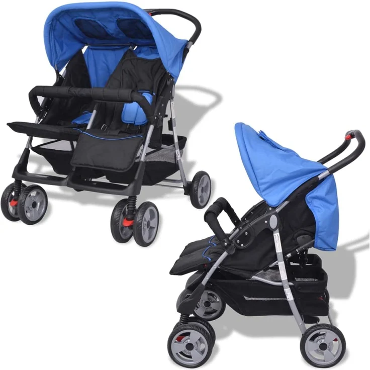 Baby Zwillingswagen Stahl Blau und Schwarz – Bild 2