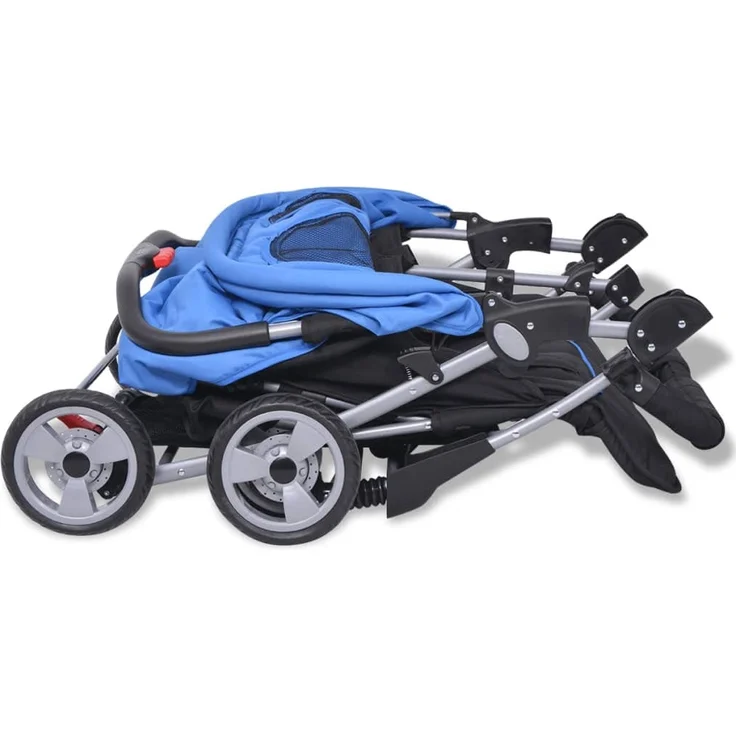 Baby Zwillingswagen Stahl Blau und Schwarz – Bild 8