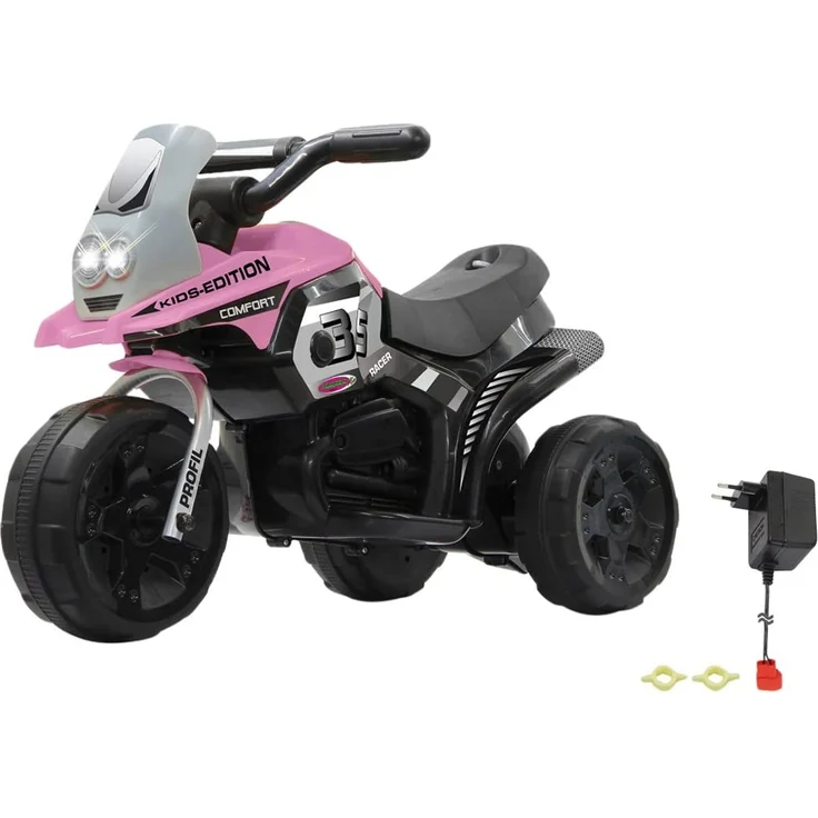 Jamara 460228 - Ride-on E-Trike Racer pink - 6V Akku, elektrisches Dreirad mit extra starkem Bürstenmotor, Stahlhinterachse, Stahlvordergabel, LED Frontlicht, Musik, ca. 1 Std. Fahrzeit – Bild 1