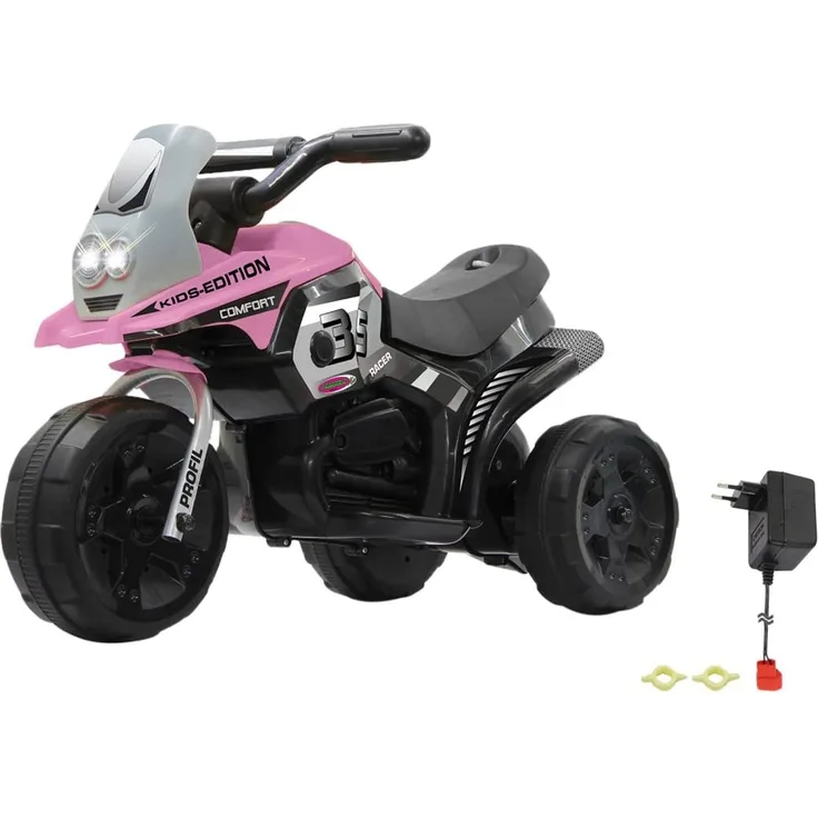 Jamara 460228 - Ride-on E-Trike Racer pink - 6V Akku, elektrisches Dreirad mit extra starkem Bürstenmotor, Stahlhinterachse, Stahlvordergabel, LED Frontlicht, Musik, ca. 1 Std. Fahrzeit