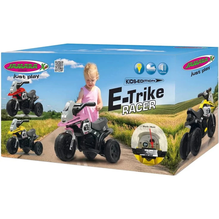 Jamara 460228 - Ride-on E-Trike Racer pink - 6V Akku, elektrisches Dreirad mit extra starkem Bürstenmotor, Stahlhinterachse, Stahlvordergabel, LED Frontlicht, Musik, ca. 1 Std. Fahrzeit – Bild 4