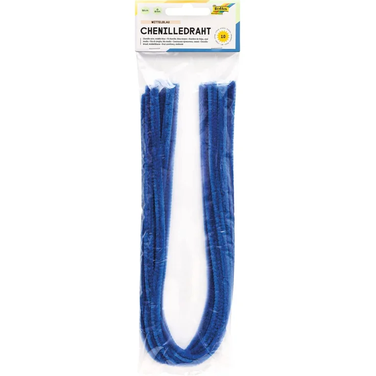 folia 77834 - Chenilledraht, Pfeifenputzer, 10 Stück in mittelblau, Durchmesser 8 mm und 50 cm lang, ideal für Kinder zum Basteln und Gestalten von Tieren, Figuren und anderen Formen – Bild 1