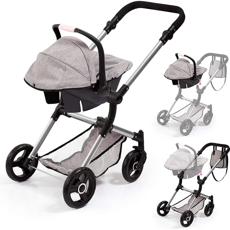 Bayer Design 18410AA Kombi Puppenwagen Vario mit Wickeltasche und Einkaufskorb, umwandelbar in einen Sportwagen, höhenverstellbar, modern, Grau – Bild 9