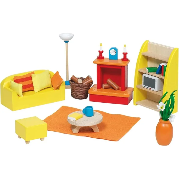 Goki 51904 Puppenhausmöbel für das Wohnzimmer, 34-teilig