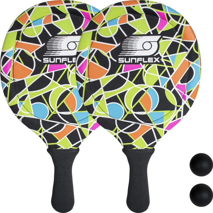 Sunflex Neopren Beachball Set Color Pro mit Zwei Schlägern und Zwei Bällen|weich und leicht|extrem robust und wasserfest
