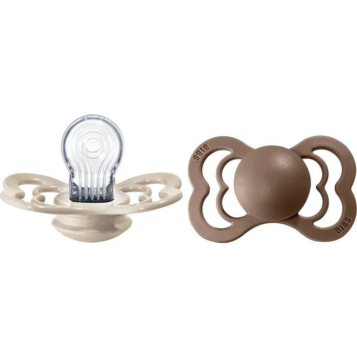 BIBS Supreme Schnuller 2er-Pack, BPA-frei, Symmetrischer Nippel. Silikon, Hergestellt in Dänemark. 6-18 Monate (2er Pack), Vanilla / Dark Oak – Bild 1
