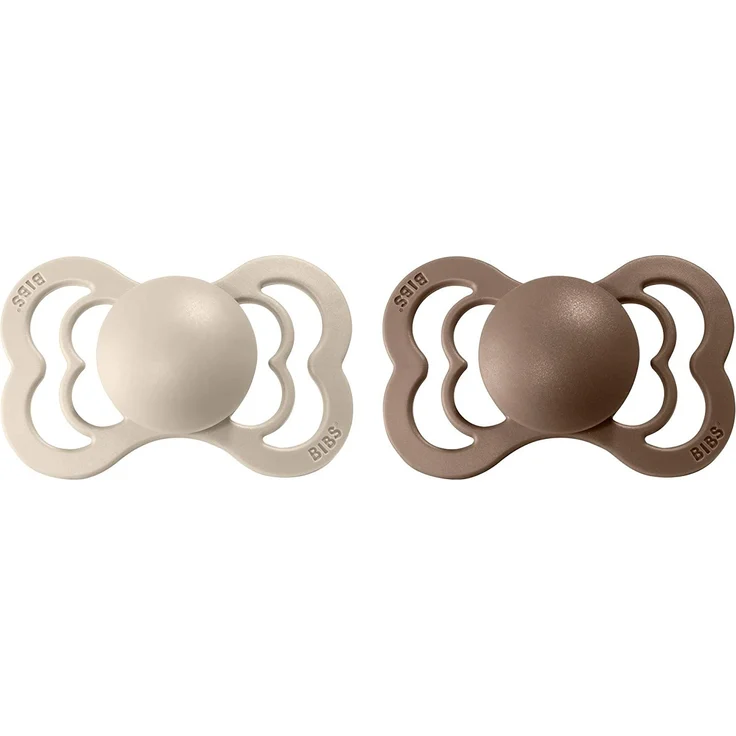 BIBS Supreme Schnuller 2er-Pack, BPA-frei, Symmetrischer Nippel. Silikon, Hergestellt in Dänemark. 6-18 Monate (2er Pack), Vanilla / Dark Oak – Bild 2