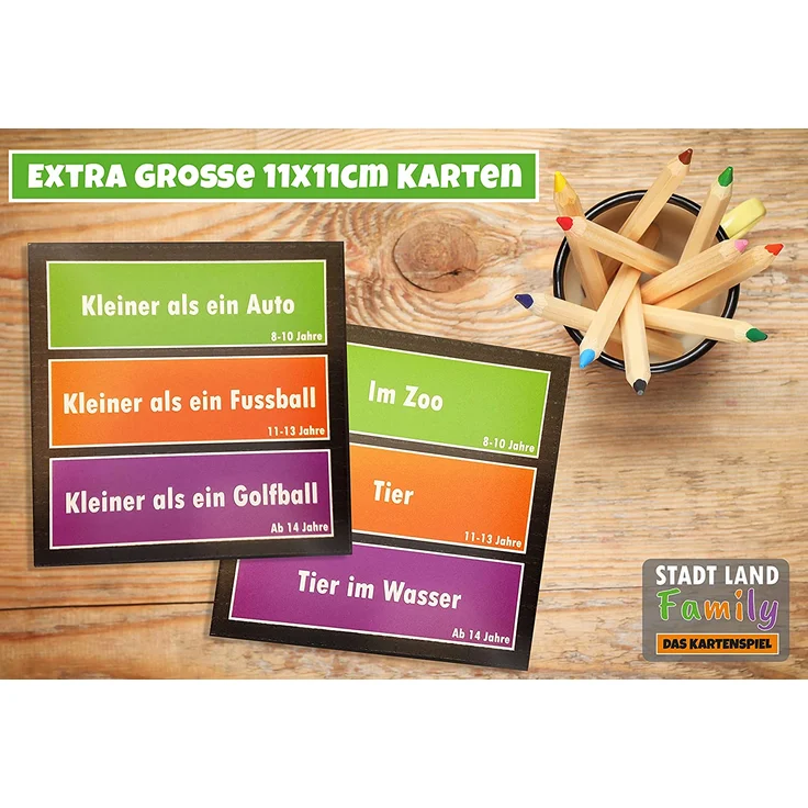 Gesellschaftsspiel - Stadt, Land, Family - Das fairste Kartenspiel Aller Zeiten - Stadt Land Fluss Lernspiel für Kinder ab 8 Jahren - Quiz Spiel Geschenk-Idee (Kartenspiel - 55 Karten) – Bild 5
