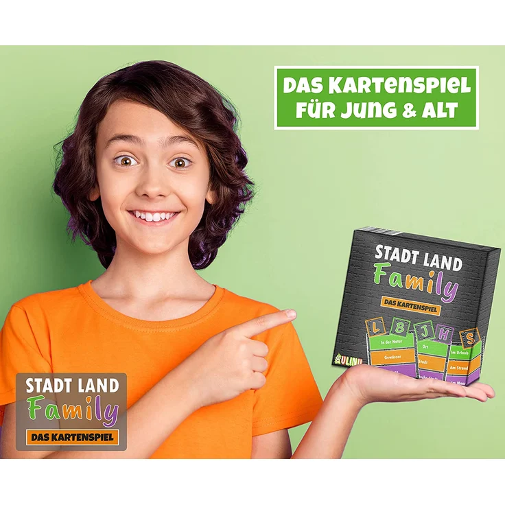 Gesellschaftsspiel - Stadt, Land, Family - Das fairste Kartenspiel Aller Zeiten - Stadt Land Fluss Lernspiel für Kinder ab 8 Jahren - Quiz Spiel Geschenk-Idee (Kartenspiel - 55 Karten) – Bild 6