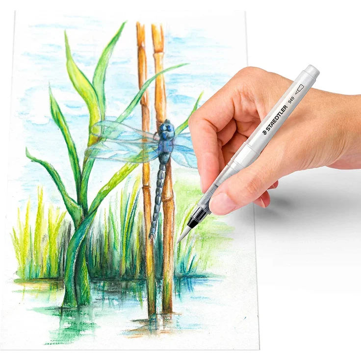 Staedtler 949-SBK4-C Wasserpinsel (zum Aquarellieren, Malen und Blenden, gleichmäßige Wasserabgabe, robuste Nylonspitze für Formstabilität, Set mit 4 verschiedenen Pinselspitzen) – Bild 4