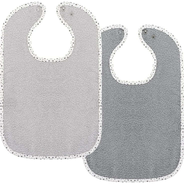 Wörner 2er Set Baby Lätzchen - 2 Stück größenverstellbare Frottee Kinderlätzchen mit Druckknopf - extra lang, saugfähig, ÖkoTex geprüft - 100% Baumwolle - Sterne Grau – Bild 1
