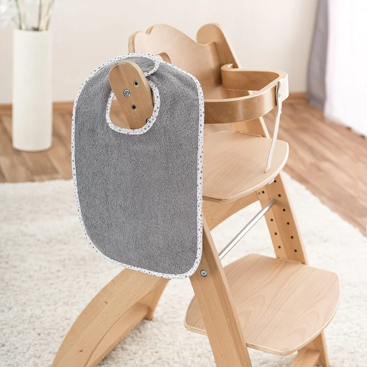 Wörner 2er Set Baby Lätzchen - 2 Stück größenverstellbare Frottee Kinderlätzchen mit Druckknopf - extra lang, saugfähig, ÖkoTex geprüft - 100% Baumwolle - Sterne Grau – Bild 2