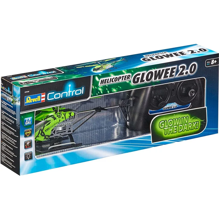 Revell Control 23940 RC Helicopter Glowee 2.0, 2.4GHz, einfach zu fliegen, Gyro, LED-Glow-in-the-Dark Effekte, Akku, ferngesteuerter Hubschrauber, grün, 25cm – Bild 8