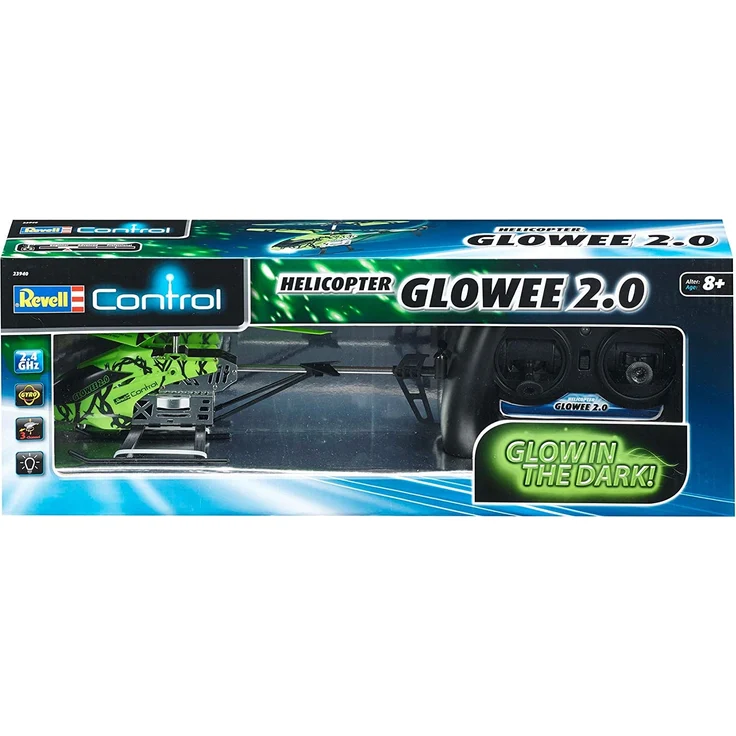 Revell Control 23940 RC Helicopter Glowee 2.0, 2.4GHz, einfach zu fliegen, Gyro, LED-Glow-in-the-Dark Effekte, Akku, ferngesteuerter Hubschrauber, grün, 25cm – Bild 2