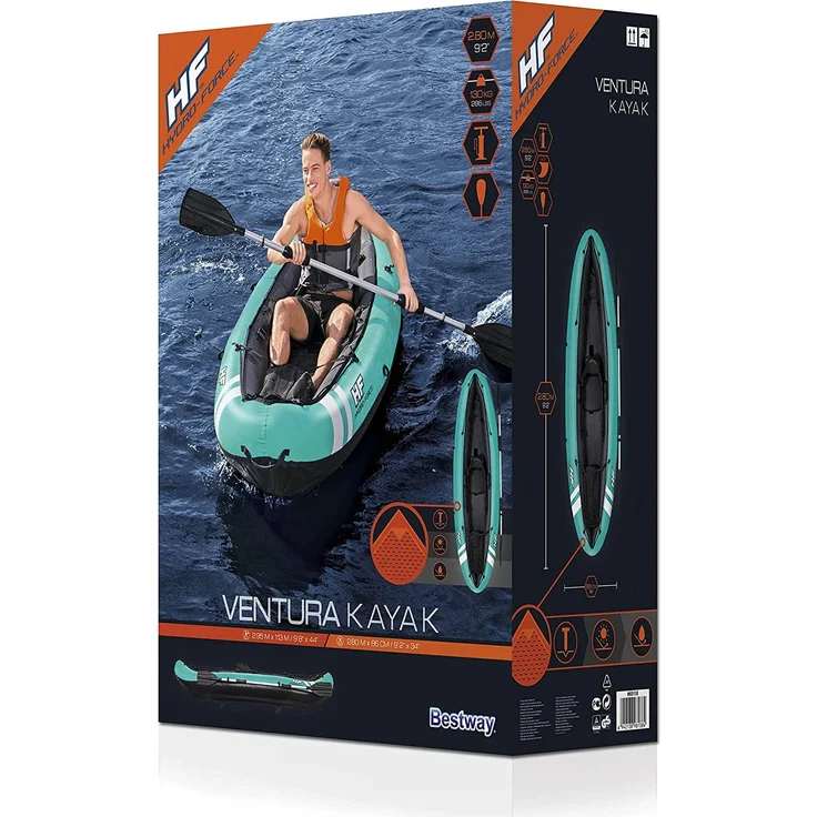 Bestway Hydro-Force 'Ventura', Kajak-Set, für 1 Person, max. Tragkraft, 130 kg, 280 x 86 x 40 cm (LxBxH), türkis – Bild 2