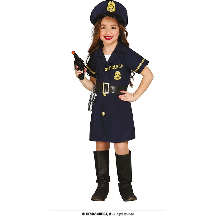 Kinderkostüm Polizistin Josy Mädchen Kleid blau Polizei Uniform Fasching Kinder (7-9 Jahre) – Bild 1
