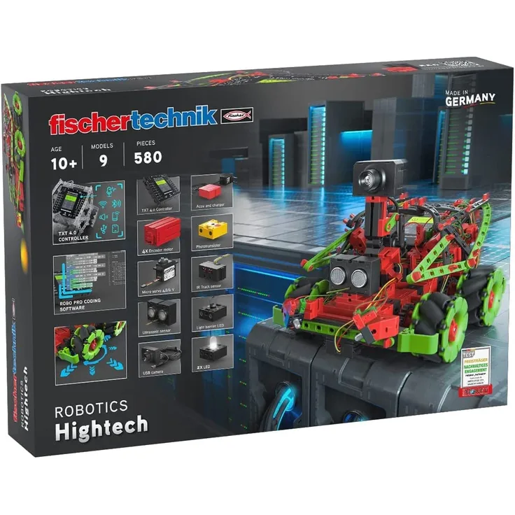 fischertechnik Roboter Baukasten Robotics Hightech mit dem neuen TXT 4. 0 Controller sowie den neuen Omniwheels, 9 spannende Roboter Modelle zum selbst programmieren, mit 580 Bauteilen, ab 10 Jahren, schwarz