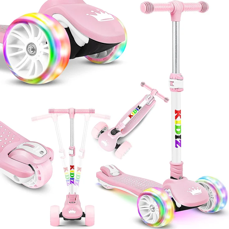 KIDIZ® Roller Kinder Scooter X-Pro2 Dreiradscooter mit PU LED Leuchtenden Räder Kinderroller faltbar Tret-Roller höhenverstellbarer Cityroller Kinderscooter für Jungen Mädchen 3-12 Jahre Rosa – Bild 1