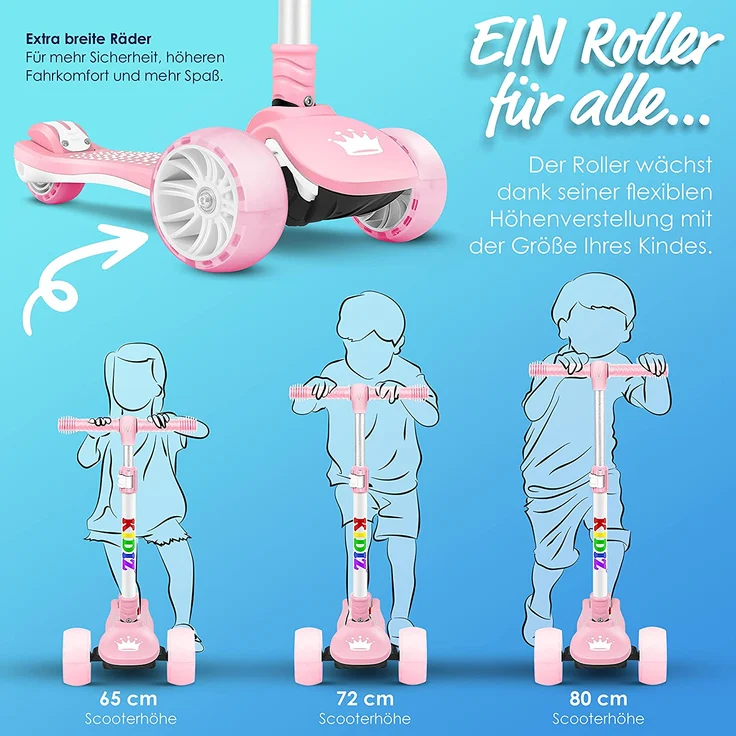 KIDIZ® Roller Kinder Scooter X-Pro2 Dreiradscooter mit PU LED Leuchtenden Räder Kinderroller faltbar Tret-Roller höhenverstellbarer Cityroller Kinderscooter für Jungen Mädchen 3-12 Jahre Rosa – Bild 5