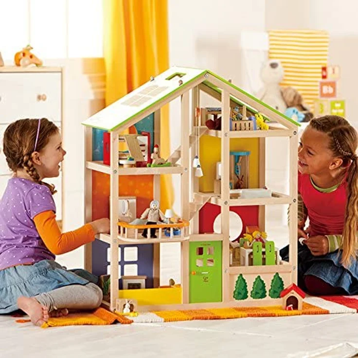 Hape E3401 - Vier-Jahreszeiten Haus (möbliert), Puppenhaus mit Zubehör, aus Holz – Bild 7