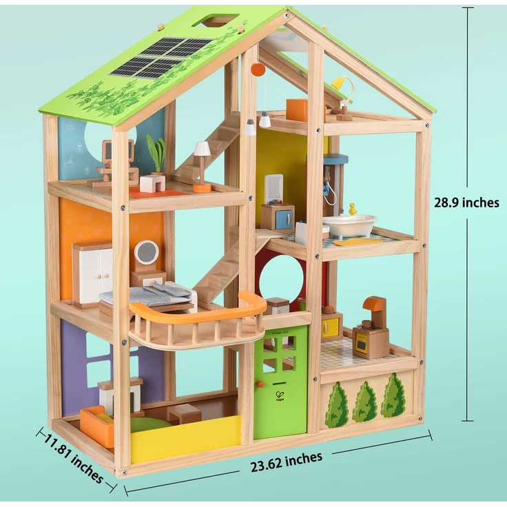 Hape E3401 - Vier-Jahreszeiten Haus (möbliert), Puppenhaus mit Zubehör, aus Holz – Bild 5