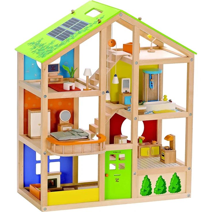 Hape E3401 - Vier-Jahreszeiten Haus (möbliert), Puppenhaus mit Zubehör, aus Holz – Bild 1