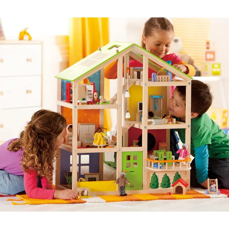 Hape E3401 - Vier-Jahreszeiten Haus (möbliert), Puppenhaus mit Zubehör, aus Holz – Bild 9