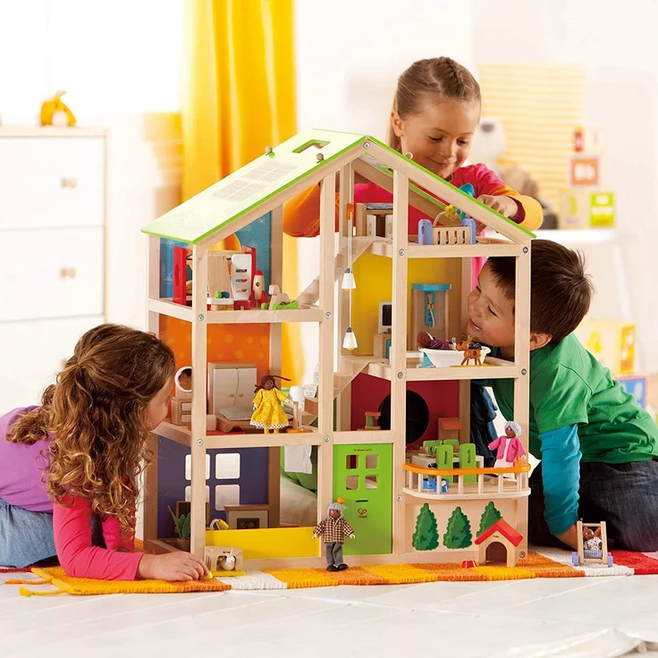 Hape E3401 - Vier-Jahreszeiten Haus (möbliert), Puppenhaus mit Zubehör, aus Holz – Bild 6