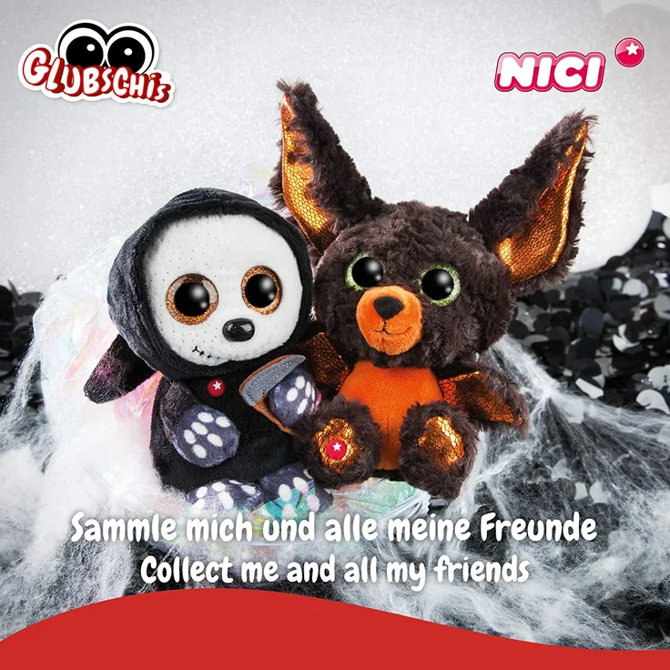 NICI 46304 Glubschis Kuscheltier Halloween Fledermaus, Flauschiges Plüschtier mit großen Glitzeraugen, süßes Stofftier für Kinder und Kuscheltierliebhaber – Bild 2