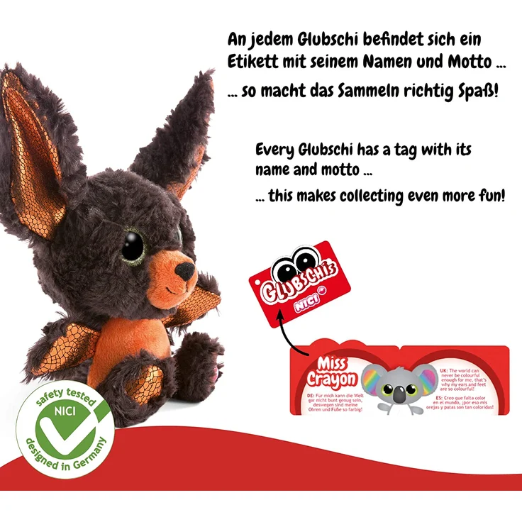 NICI 46304 Glubschis Kuscheltier Halloween Fledermaus, Flauschiges Plüschtier mit großen Glitzeraugen, süßes Stofftier für Kinder und Kuscheltierliebhaber – Bild 4