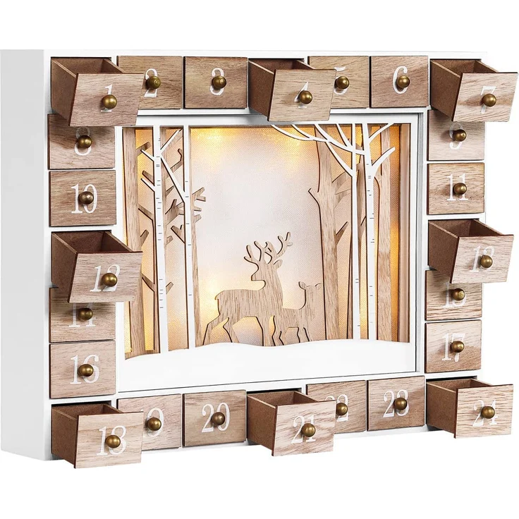 Spielwerk Wiederverwendbarer Adventskalender zum Befüllen LED warm-weiß 3D Fenster 24 Türchen Weihnachten Kinder DIY Holz Dekoration – Bild 3