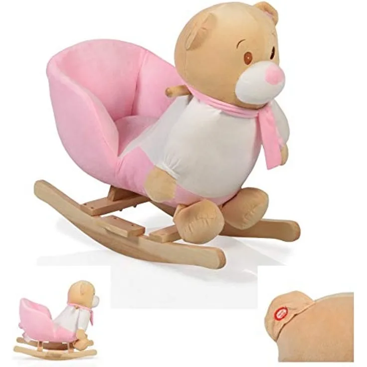 Plüsch Schaukeltier Bär rosa WJ-635 mit Handgriffe aus Holz ab 12 Monate