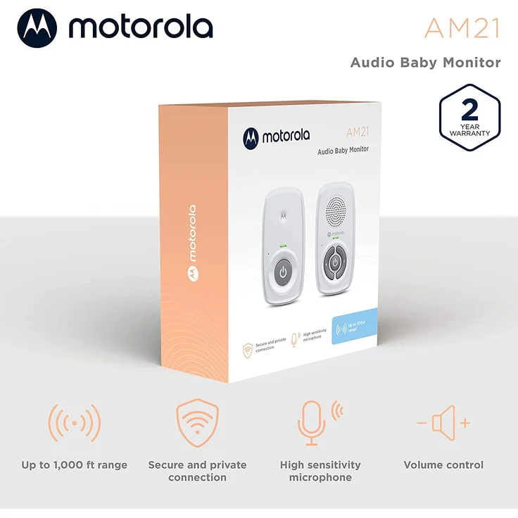 Motorola Nursery AM21/MBP21 Babyphone Audio - Digitales Babyfon mit DECT-Technologie zur Audio-Überwachung - 300 Meter Reichweite - Mikrofon mit hoher Empfindlichkeit, 1 Stück (1er Pack) – Weiß – Bild 2
