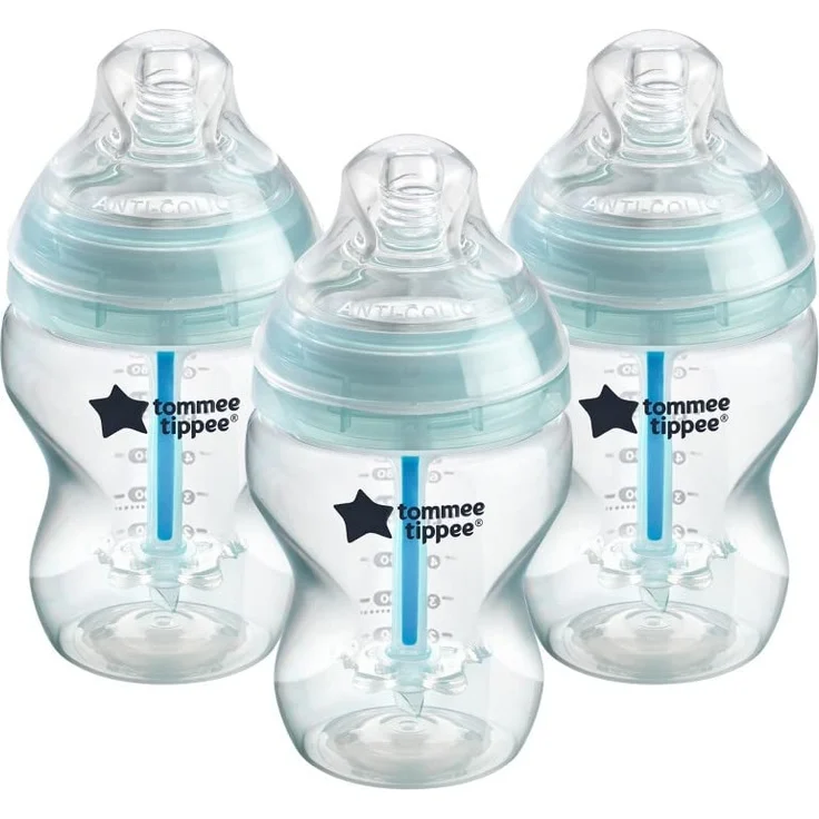 Tommee Tippee Anti-Kolik-Babyflaschen, Natürlich geformter Trinksauger und Spezielles Anti-Kolik-Entlüftungssystem, 260 ml, 3er-Set – Bild 1