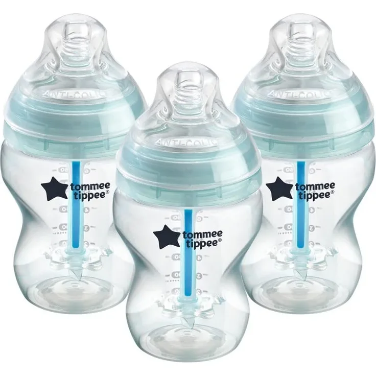 Tommee Tippee Anti-Kolik-Babyflaschen, Natürlich geformter Trinksauger und Spezielles Anti-Kolik-Entlüftungssystem, 260 ml, 3er-Set