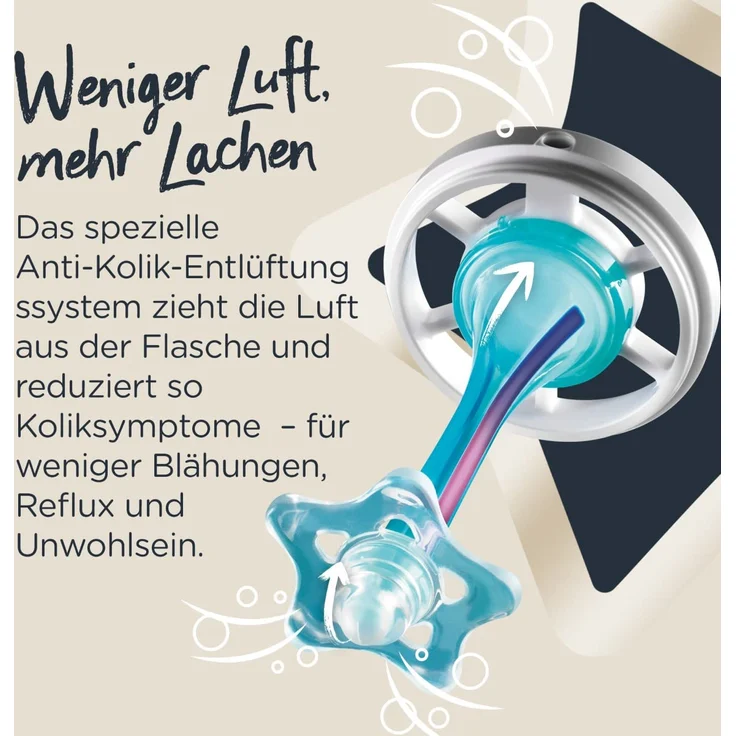 Tommee Tippee Anti-Kolik-Babyflaschen, Natürlich geformter Trinksauger und Spezielles Anti-Kolik-Entlüftungssystem, 260 ml, 3er-Set – Bild 6