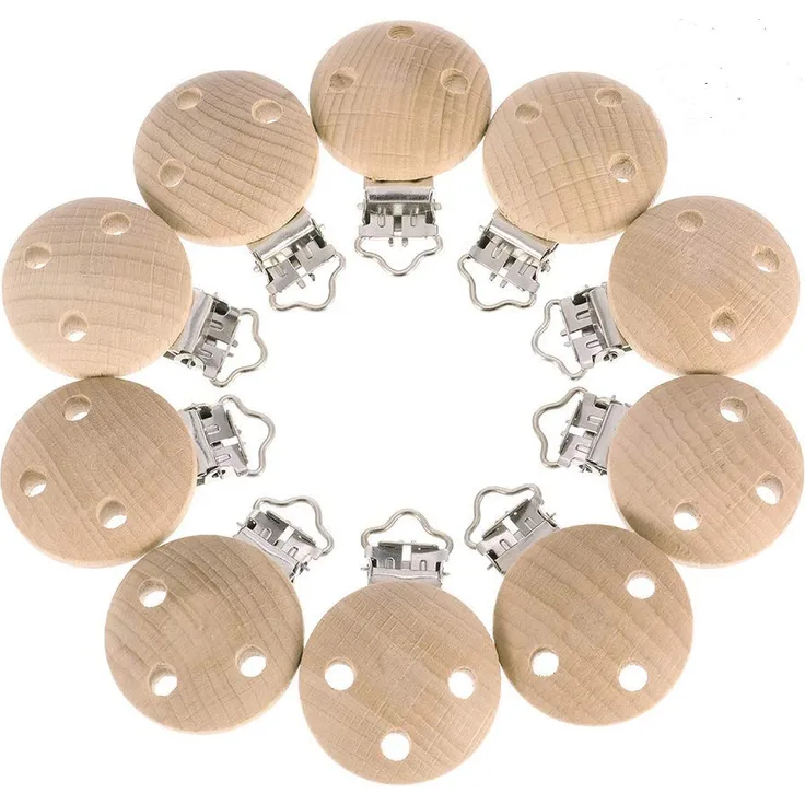 Bohoman 10 Stücke Schnuller Clip, Baby Schnullerclips, Nuckelclip Dummy Nippel Halter, Holz Schnullerketten Clips