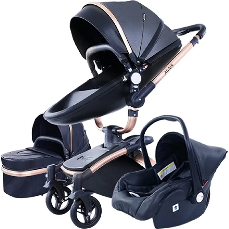 3 in 1 Kombikinderwagen Kinderwagen 3 in 1 Hochformat Kinderwagen Liegender Kinderwagen Faltbarer Kinderwagen Babywiege Neugeborenen Kinderwagen (schwarz 906)