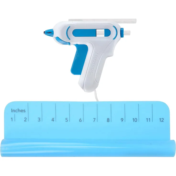 Westcott Mini-Heißklebepistole I Set: inklusive 2 Klebesticks und hitzebeständige Bastel-Unterlage aus Silikon I für Kinder I weiß blau I 7 mm I 10-20 Watt I E-16758 Bundle, 20 W, 240 V