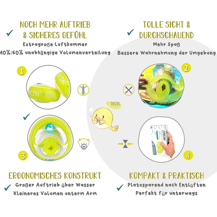 EDWEKIN® Schwimmflügel für Kinder mit extragroßen Luftkammern; Schwimmhilfe für Baby / Kleinkinder von 1 bis 6 Jahren; Perfekte Schwimmlernhilfe für Mädchen und Jungs, transparentes Design – Bild 3