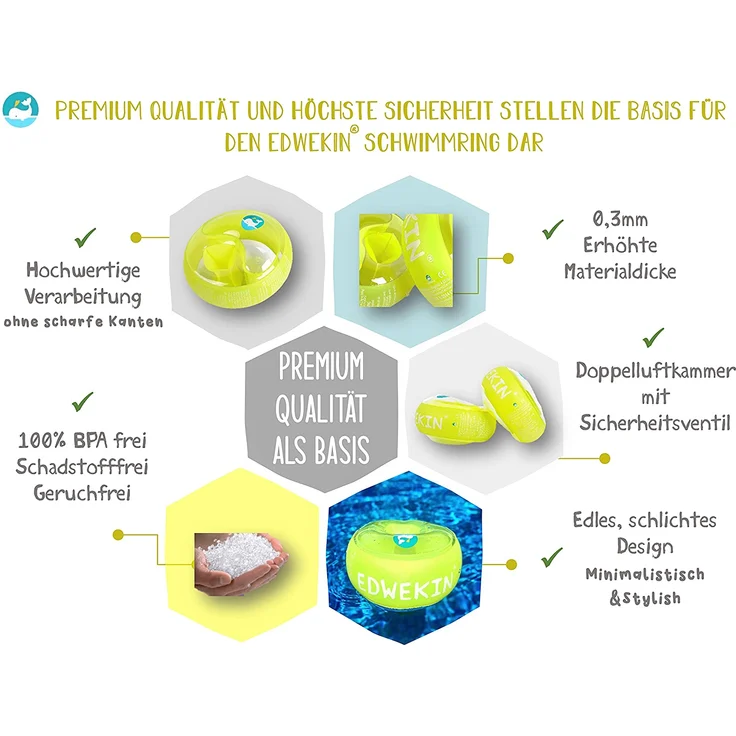 EDWEKIN® Schwimmflügel für Kinder mit extragroßen Luftkammern; Schwimmhilfe für Baby / Kleinkinder von 1 bis 6 Jahren; Perfekte Schwimmlernhilfe für Mädchen und Jungs, transparentes Design – Bild 6