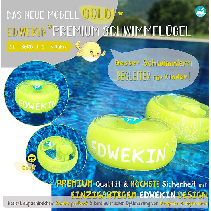 EDWEKIN® Schwimmflügel für Kinder mit extragroßen Luftkammern; Schwimmhilfe für Baby / Kleinkinder von 1 bis 6 Jahren; Perfekte Schwimmlernhilfe für Mädchen und Jungs, transparentes Design – Bild 2
