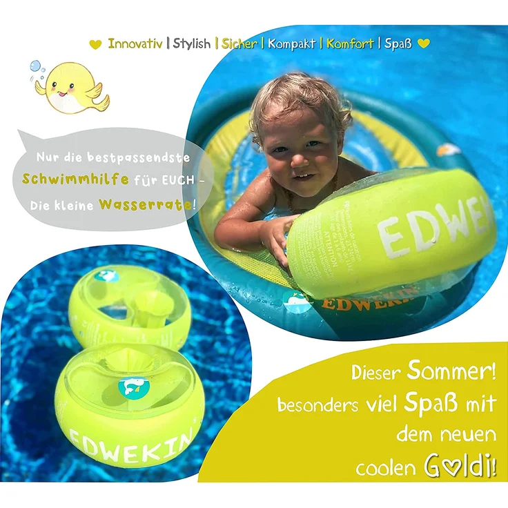 EDWEKIN® Schwimmflügel für Kinder mit extragroßen Luftkammern; Schwimmhilfe für Baby / Kleinkinder von 1 bis 6 Jahren; Perfekte Schwimmlernhilfe für Mädchen und Jungs, transparentes Design – Bild 7