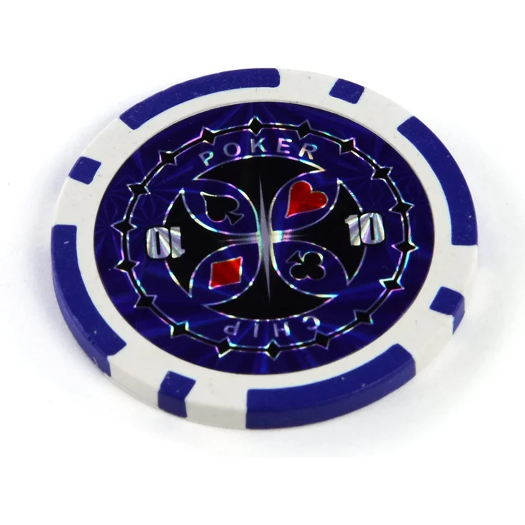 50 Poker-Chips Laser-Chips Metallkern 12g Poker Texas Hold`em Black Jack Roulette reflektierend Tokens Jetons Casino 1 Rolle Wert 1-10000 wählbar (Wert 10) – Bild 2