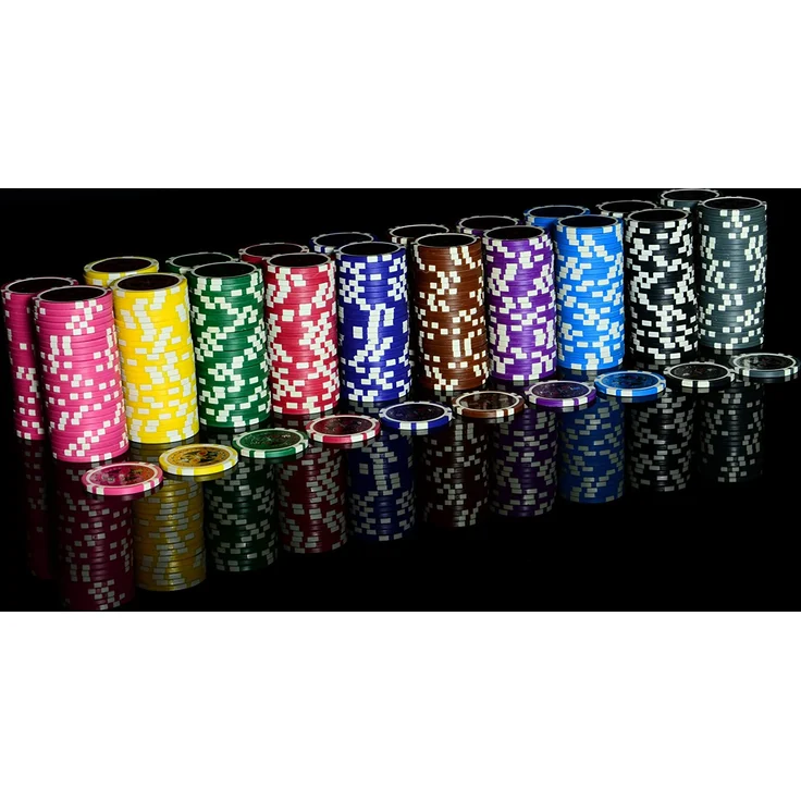 50 Poker-Chips Laser-Chips Metallkern 12g Poker Texas Hold`em Black Jack Roulette reflektierend Tokens Jetons Casino 1 Rolle Wert 1-10000 wählbar (Wert 10) – Bild 4