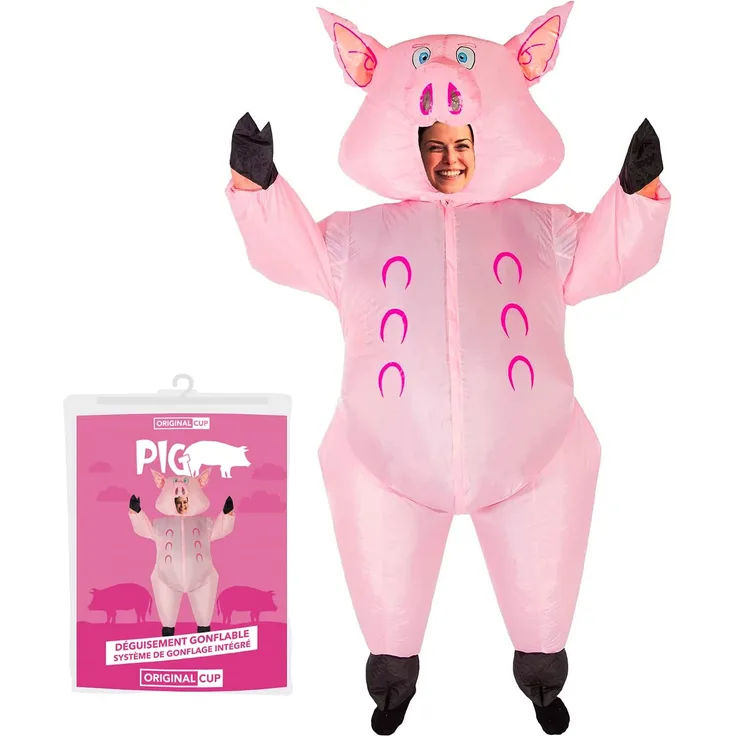 Aufblasbares Kostüm Schwein | Ausgefallenes Auflbaskostüm | Premium Qualität | Größe Erwachsene | Polyester | Angenehm tragbar | Resistent | Mit Aufblassystem | OriginalCup®