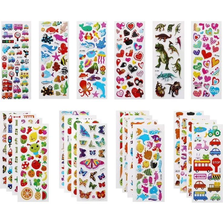 Vicloon 3D Aufkleber für Kinder, 22 Blätter 500+ Verschiedene Geschwollene Aufkleber, Geschwollen Stickers, Einschließlich ruchtaufkleber, Tieraufkleber, Einhorn Aufkleber, Christmas Sticker und Mehr