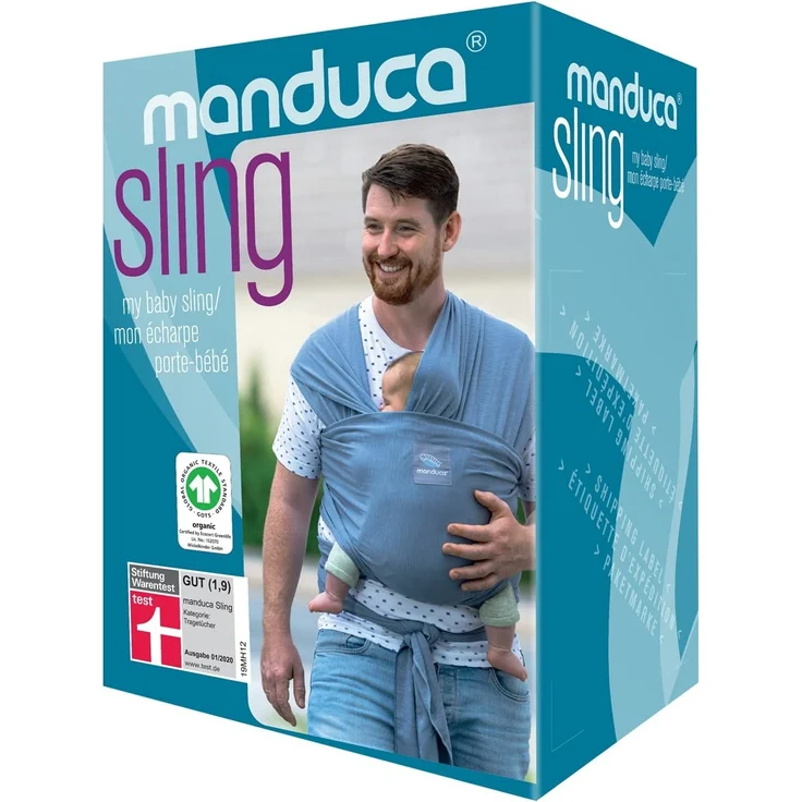 manduca Sling > Powder < Elastisches Babytragetuch mit GOTS Zertifikat 100% Bio-Baumwolle 3 Binde-Anleitungen (Bauchtrage, Wickelkreuztrage, Hüfttrage) für Neugeborene & Babys ab Geburt – Bild 8