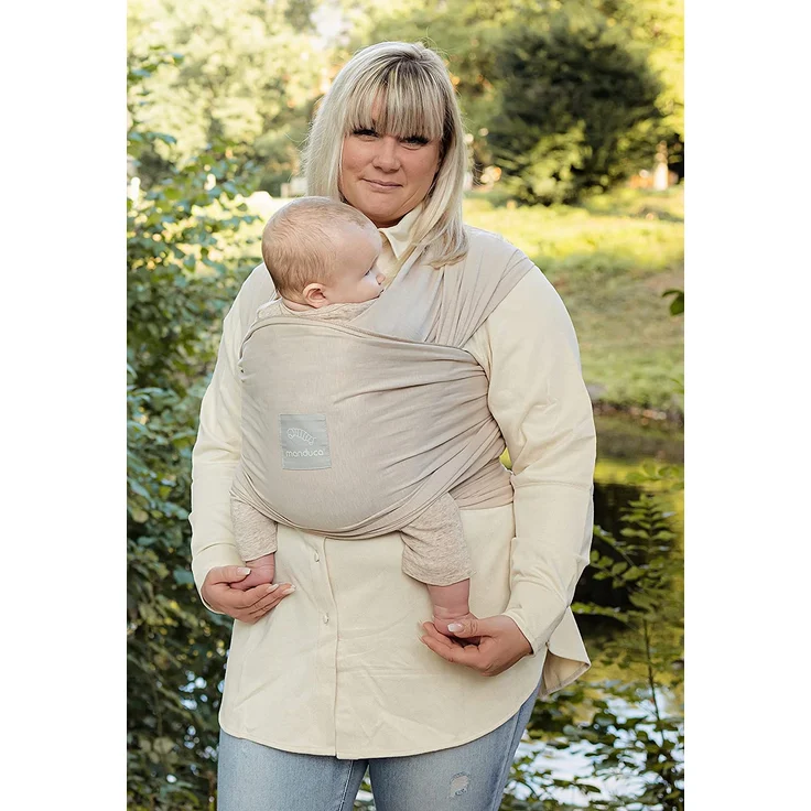manduca Sling > Powder < Elastisches Babytragetuch mit GOTS Zertifikat 100% Bio-Baumwolle 3 Binde-Anleitungen (Bauchtrage, Wickelkreuztrage, Hüfttrage) für Neugeborene & Babys ab Geburt – Bild 3