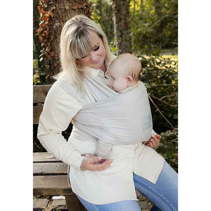 manduca Sling > Powder < Elastisches Babytragetuch mit GOTS Zertifikat 100% Bio-Baumwolle 3 Binde-Anleitungen (Bauchtrage, Wickelkreuztrage, Hüfttrage) für Neugeborene & Babys ab Geburt – Bild 2